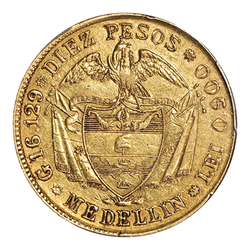 Gold coin 10 Pesos Colombia 1857 1846 Lowest price 963.71