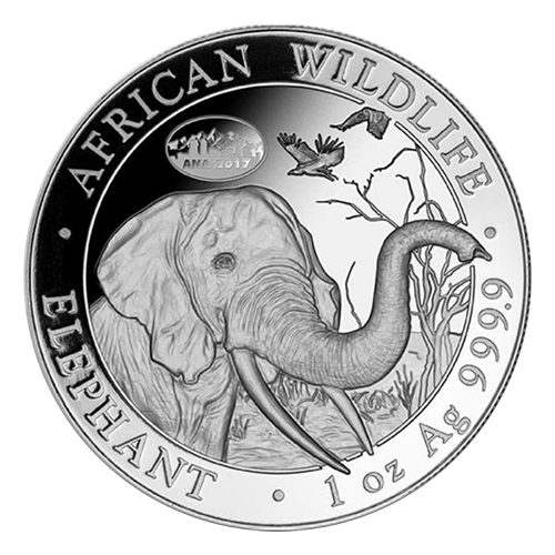Silver coin 1 oz Somalia African Wildlife Elephant - Lowest price